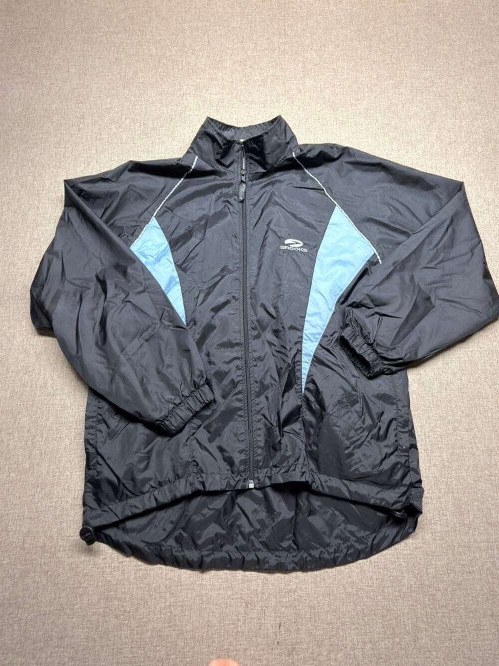 Brooks Women’s Medium Black Blue Lightweight Running Windbreaker Jacket Y2K